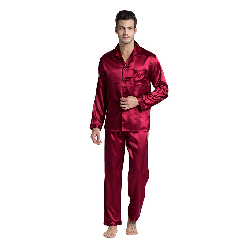 Tony&Candice Hot Sale Couple Silk Pajamas Set Men Stain Nightgown Lovers Sleepwear Slim Loungewear For Ladies Classic Style