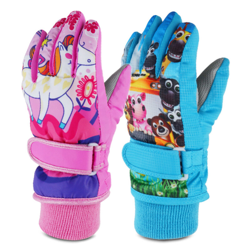 Winter Warm Ski Gloves Kids Snowmobile Mittens Skiing Snowboard Gloves Windproof Glove For Girl Boy Anime Figure Elsa Anna
