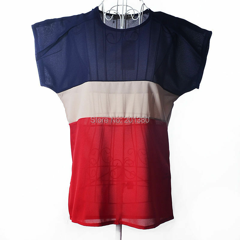 2019 di stile di estate chiffon delle donne camicette Patchwork camicetta Magliette e camicette della camicia più il formato 2 colori