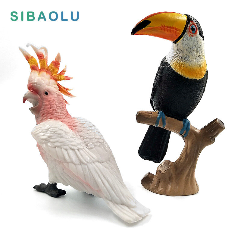 DIY จำลอง Toucan Cockatoo สัตว์ Bird Parrot Figurine ตกแต่งบ้าน miniature fairy garden อุปกรณ์ตกแต่งโมเดิร์น