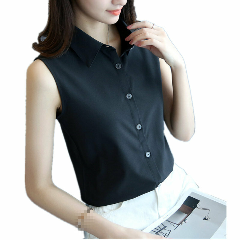 여성용 섹시한 턴다운 칼라 민소매 블라우스, 플러스 사이즈 4XL 단색 셔츠, 우아한 캐주얼 브랜드 디자인 상의, 패션 MZ1504