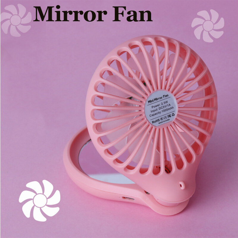2019 nouveau design miroir ventilateur Portable cosmétique poche ventilateur miroir extérieur marche miroir ventilateur avec lumière LED
