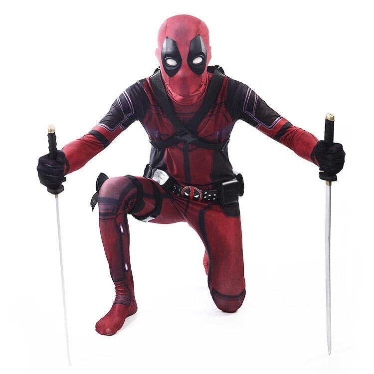 2018 New Deadpool 2 Costume Kids Adult Man Spandex Lycra Zentai Bodysuit Halloween Cosplay Suit Belt Headwear Mask Sword holster