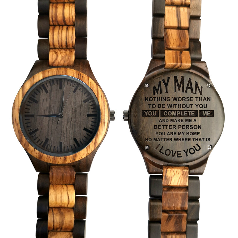 To My Man-Reloj de madera personalizado para hombre, regalo para hombres, reloj de madera de cebra de grabado