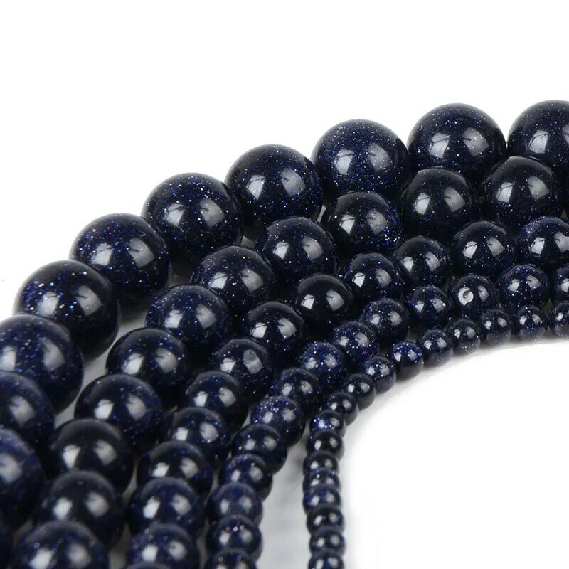 Chanfar-Natural Gold Color Areia Stone Beads, Loose Dark Blue Beads redondos, jóias DIY, 4mm, 6mm, 8mm, 10mm, 12mm