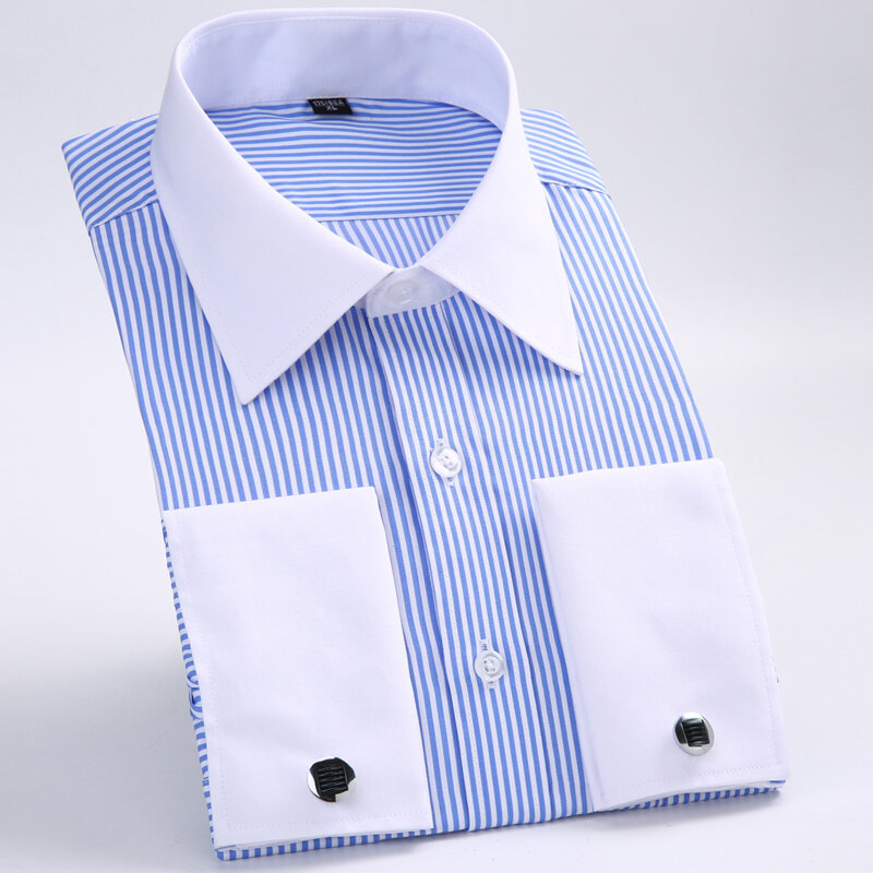 Nieuwe Mannen Klassieke Franse Manchetknopen Shirt Merk Formele Shirts Voor Mannen Lange Mouw Overhemd Mannen Camisa Masculina