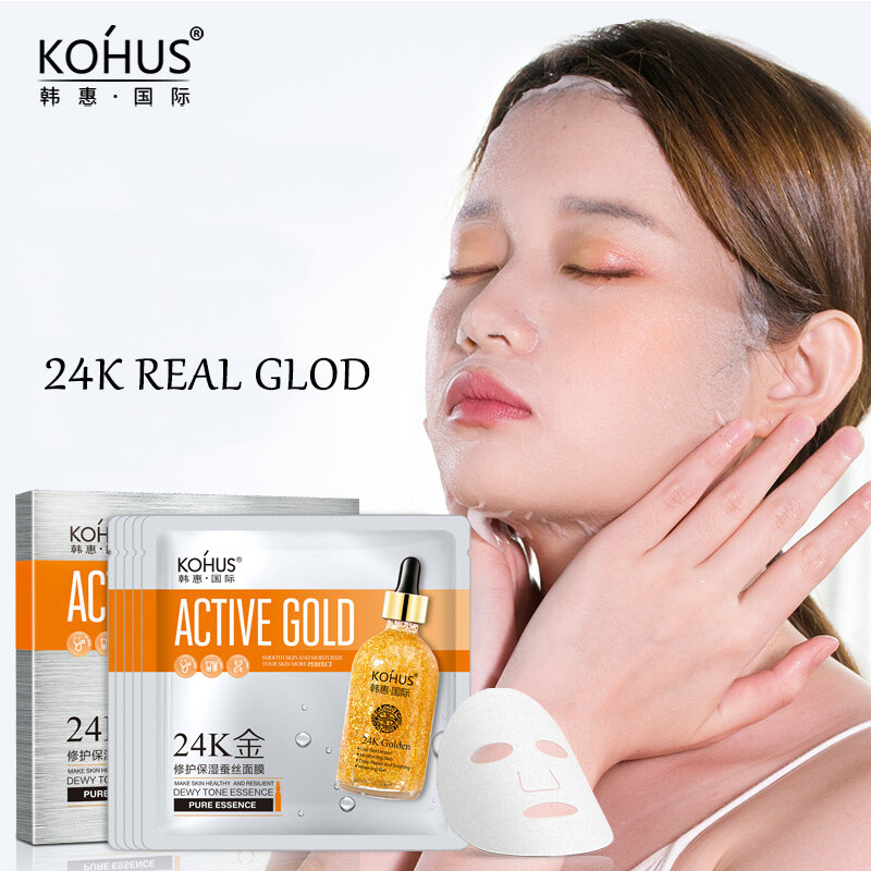 Máscara Facial de oro de 24 K, máscara Facial de colágeno dorado y cristal, máscara de cosméticos coreana para blanquear la piel antiedad