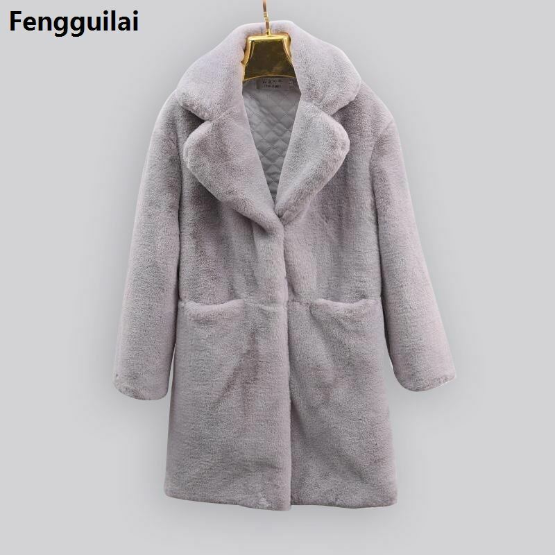 Mantel Bulu Palsu Musim Dingin Wanita Mantel Bulu Buatan Wanita Tebal Hangat dan Jaket Mantel Warna Solid dari Bulu Palsu Mantel Hangat