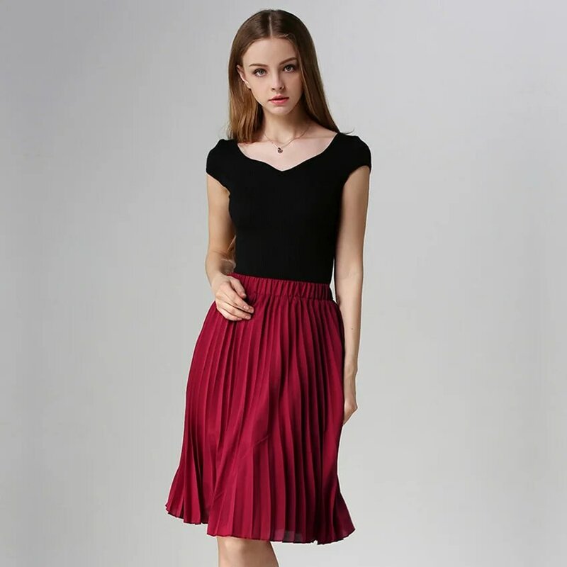 ANASUNMOON Women Chiffon Pleated Skirt Vintage High Waist Tutu Skirts Womens Saia Midi Rokken 2023 Summer Style Jupe Femme Skirt