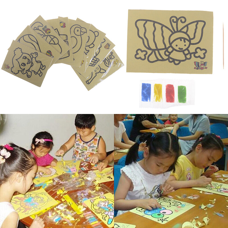 2/5 teile/los DIY Farbe Kinder Farbe Sand Malerei Kunst Kreative Zeichnung Spielzeug Sand Papier Kunst Handwerk Spielzeug für kinder Sand Malerei