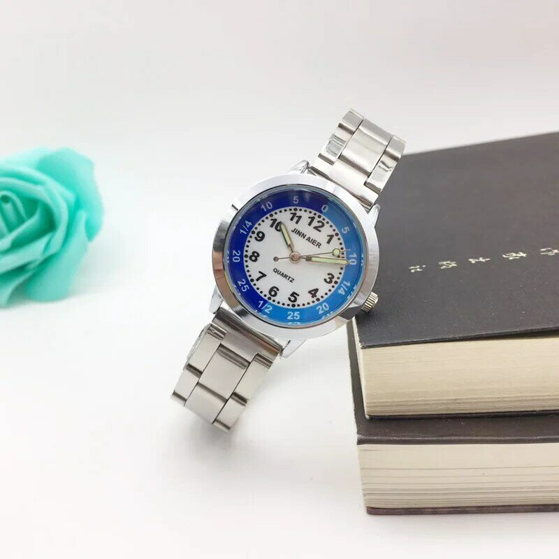 Relojes de pulsera de acero inoxidable para mujer, reloj de cuarzo, esfera colorida, hora de Estudiante