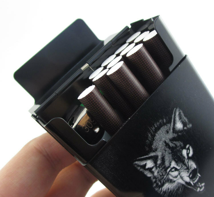 Personalized ultra thin automatic cigarette case king wolf black Laifu brand male metal e cigarettes boxes laser design forever