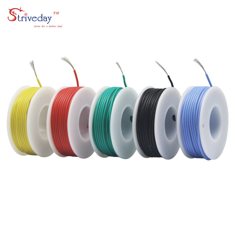 50 m/scatola (5 colori set kit ) 30awg filo a trefoli cavo flessibile in Silicone morbido cavi elettrici in rame stagnato