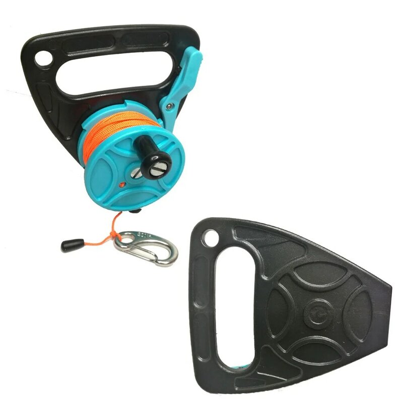 150ft Line SMB Dive Wreck Cave Diving Reel with Handle Thumb Stopper Clip Hook for Underwater Scuba Diving Diver Snorkeling