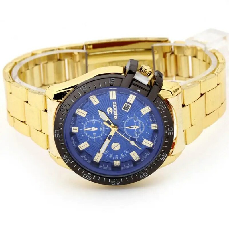 4 Colors Man Watches Mens Black Dial Gold Stainless Steel Date Quartz Analog Sport Watch Reloj De Los Hombres Wristwatch Mens 