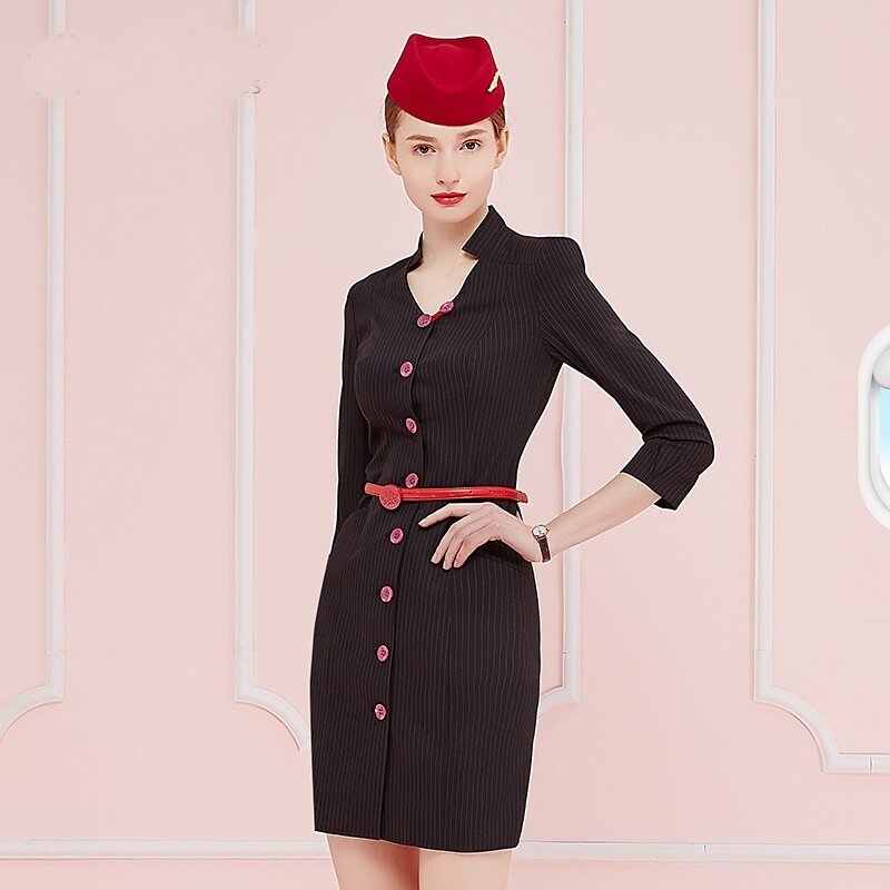 Uniform เที่ยวบินธุรกิจชุดทำงานสวมใส่ Beautician Uniforms ชุด Stewardess สายการบิน Flight Attendant ชุด DD1788