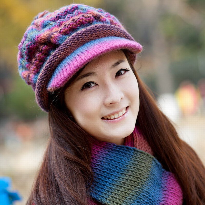 Thermal cold-proof winter hat female knitted hat scarf wool cap twinset knitted beret hat wool female winter warm cap scarf sets