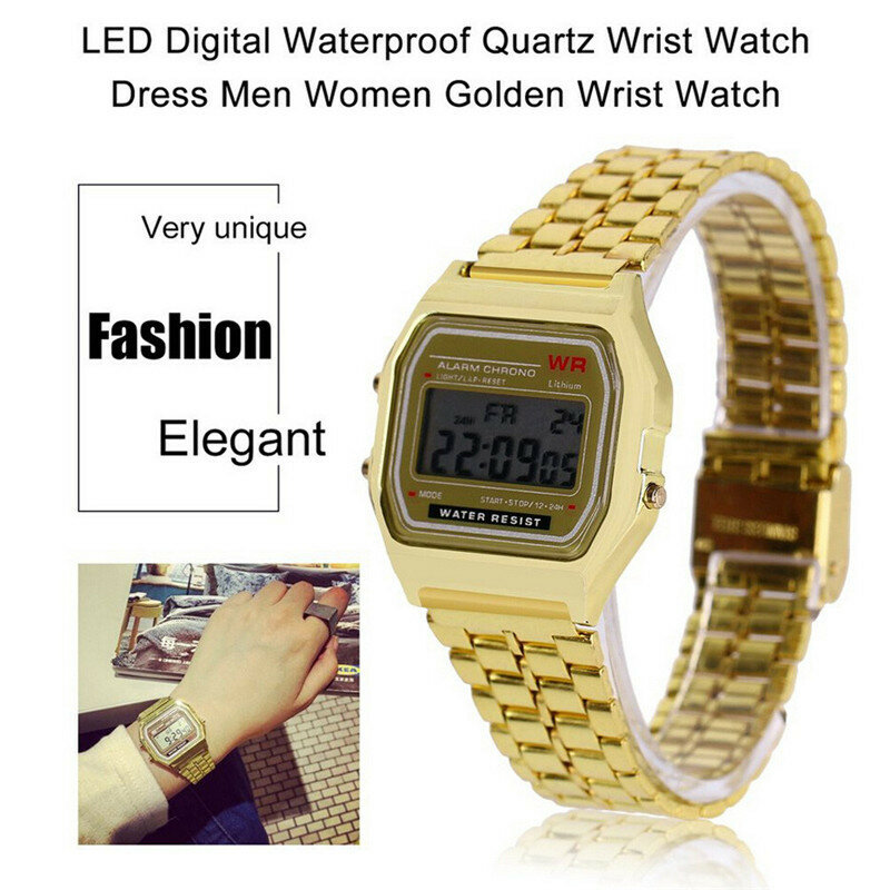 Mulheres Relógio Digital de 2019 Homens LED Vestido Dourado relógio de Pulso Relógio Esportivo Digitais À Prova D' Água Esportes Relógios Relojes de Mujer
