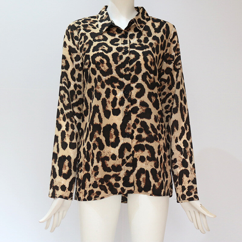 Chemise à manches longues en mousseline de soie pour femme, col en V, Sexy, imprimé léopard, tenue de bureau, grande taille 3XL, été, 2019