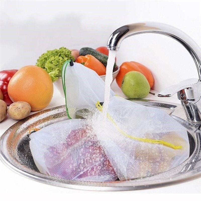 Экологичные многоразовые сетчатые продуктовые сумки, прозрачные моющиеся сетчатые мешки для продуктов для хранения фруктов и овощей