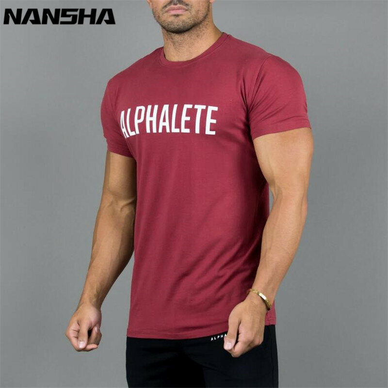 Nuevo Bodybuilding y Fitness hombres de manga corta de algodón camiseta Gyms ALPHALETE imprimir camisa hombres musculosas Fitness camisetas