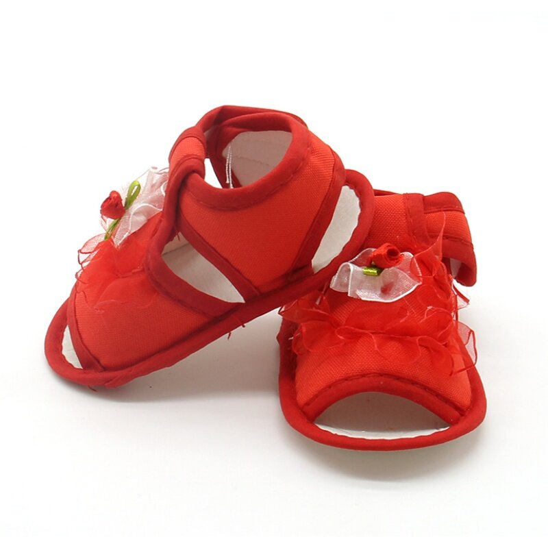 2017新しい女の赤ちゃんレース花サンダル綿生地女性サンダル女の子夏靴花サンダル用0-18メートルピンク白赤