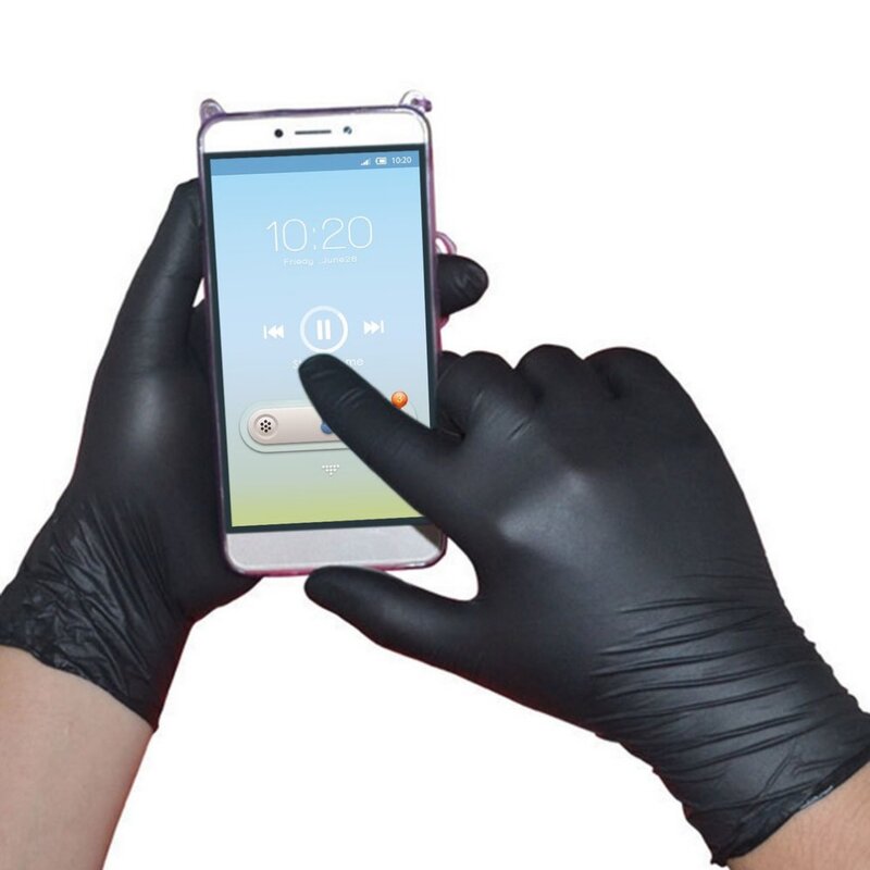 100PCS/SET Household Cleaning Washing Disposable Mechanic Gloves Black Nitrile Laboratory Nail Art Anti-Static Gloves