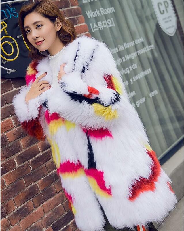 2018 Fashion Gaya Windmill Pola Dekoratif Fox Mantel Fox Gaya Populer Jubah Bulu Wanita Desainer Gaya Fox Bulu Musim Dingin mantel