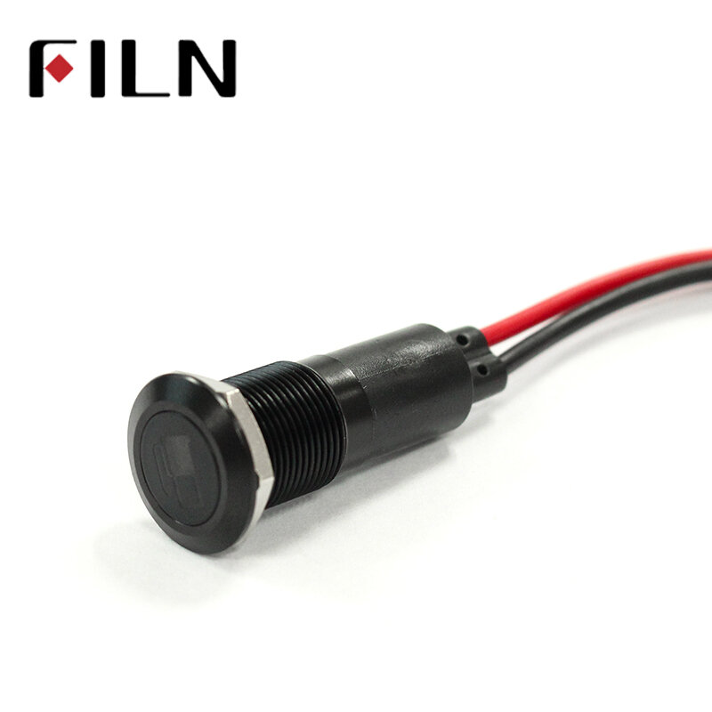 FILN-luz indicadora led con cable de 20cm, 14mm, carcasa negra, led, rojo, amarillo, azul, verde, símbolo de aplicación de coche, 12v