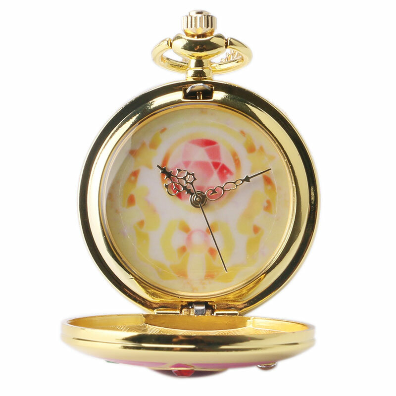 Relógio de bolso japonês anime quartzo com lua e estrelas para as mulheres, colar fashion com pingente, presente