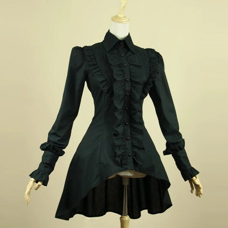 Wiosna Vintage Gothic Lolita koszule damskie potargane z długim rękawem wiktoriańska koszula damska Swallowtail bawełniana bluzka Lolita Vestidos