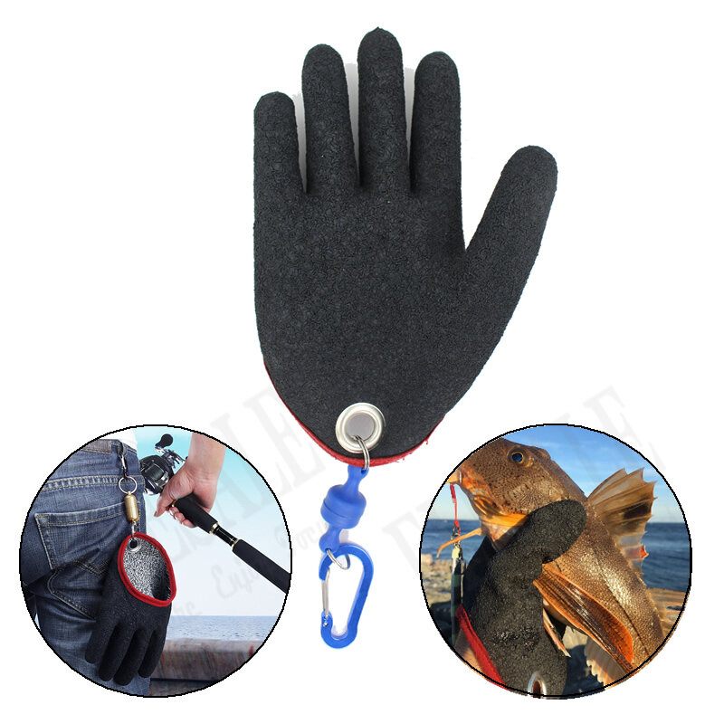 1 Pcs Outdoor Portable Fishing Gloves With Magnets Hook For Fisherman Catching Fishing Anti-Slip Cut-resistance Gloves Gray