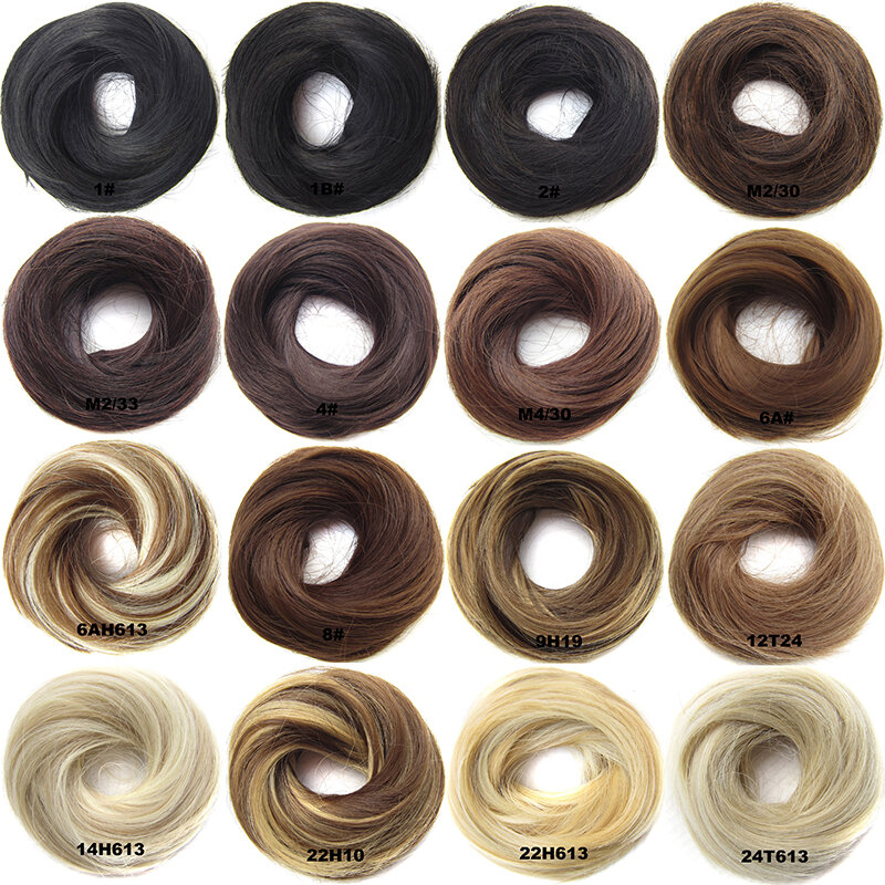 Similler Rubber Band Straight Scrunchie Donut Chignon Wrap Hair High Temperature Fiber Synthetic Hair Pieces Brown 613# Wedding