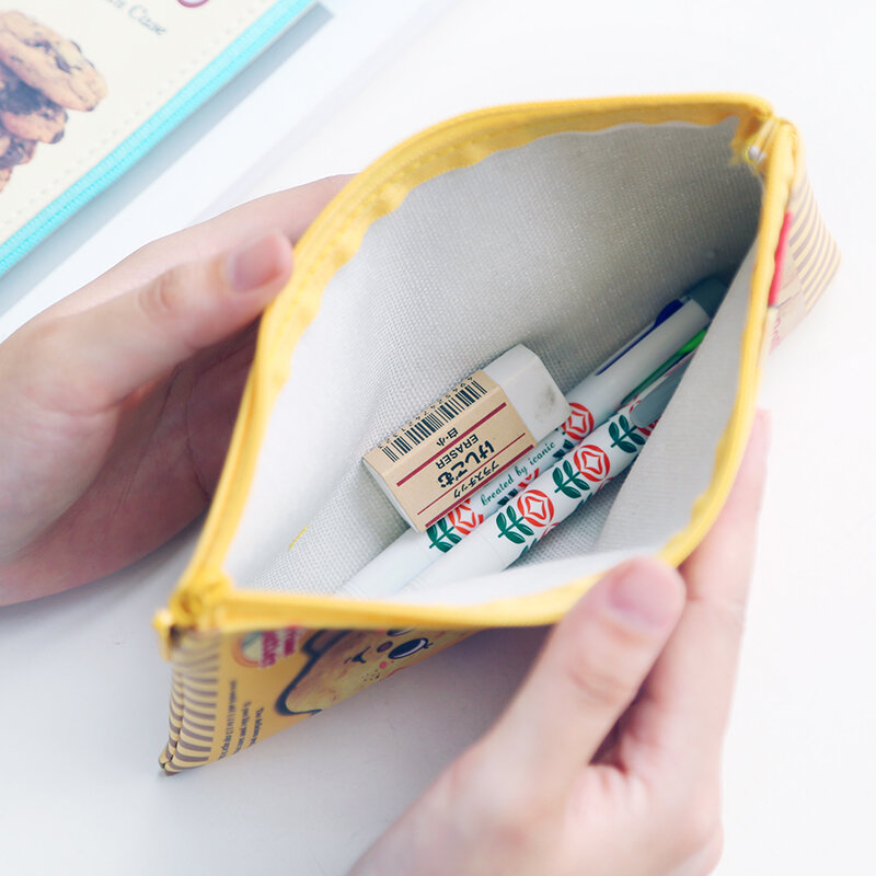 A02 creativo lindo comida galletas de mantequilla de Chips de la PU bolsa de lápiz caso maquillaje cosmético bolsa de papelería regalo gratificante