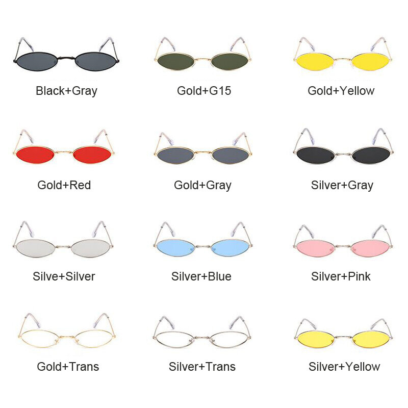 女性のためのヴィンテージメタルサングラス,レトロな小さな楕円形のサングラス,黒と赤の色合い,ファッショナブルなデザイナーメガネ