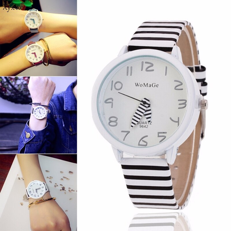 Модные женские кварцевые наручные часы из искусственной кожи с полосками зебры