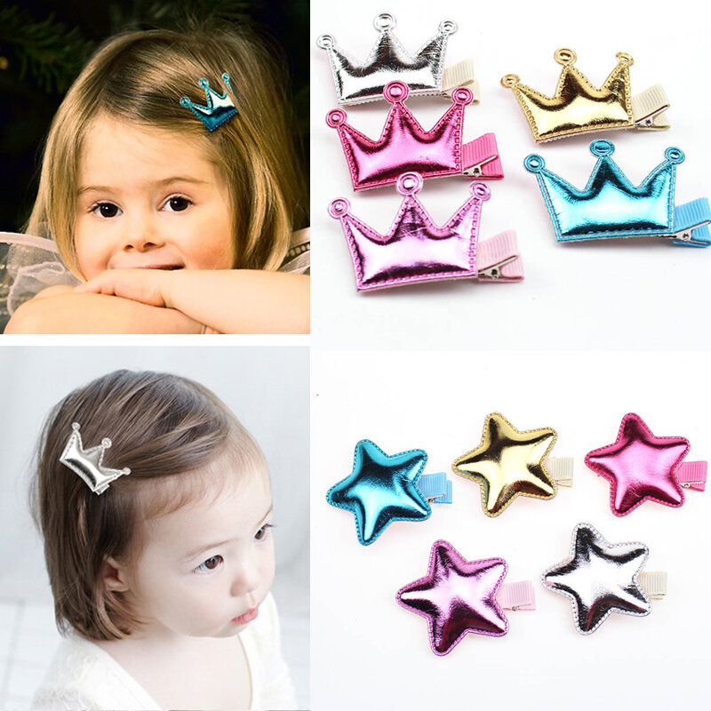 Детская заколка для волос в стиле принцессы, с блестящей текстурой короны и звездочек, аксессуар для волос для девочек