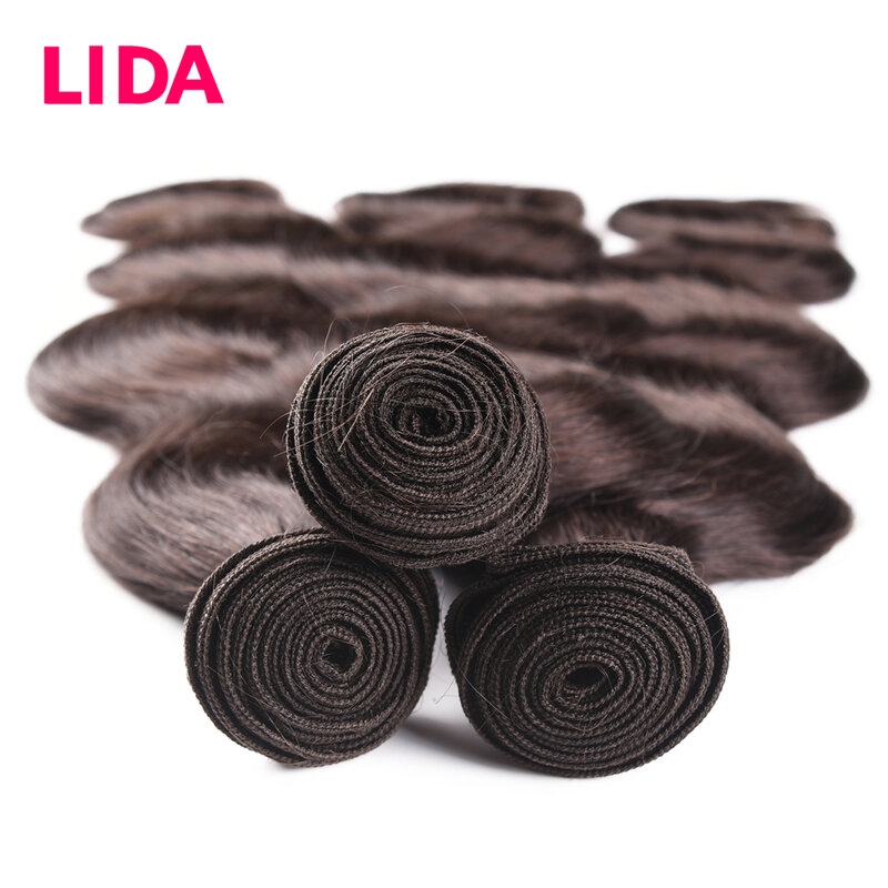 LIDA-Extensões de onda do corpo do cabelo humano para mulheres, não Remy, chinês, natural, 3 Pacotes Deal