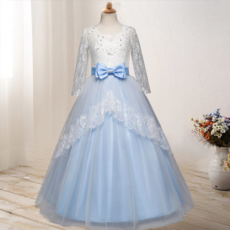 Kinder Kleid für Mädchen Hochzeit Brautjungfer Tüll Spitze Lange Mädchen Kostüm Elegante Prinzessin Party Pageant Formale kleid Vestido Infantil