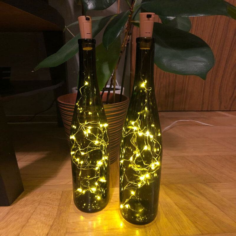 Tira de luces LED en forma de corcho para decoración de fiesta de Navidad, lámpara de luz de tapón de botella de vino, 1M, 10LED, 2M, 20LED