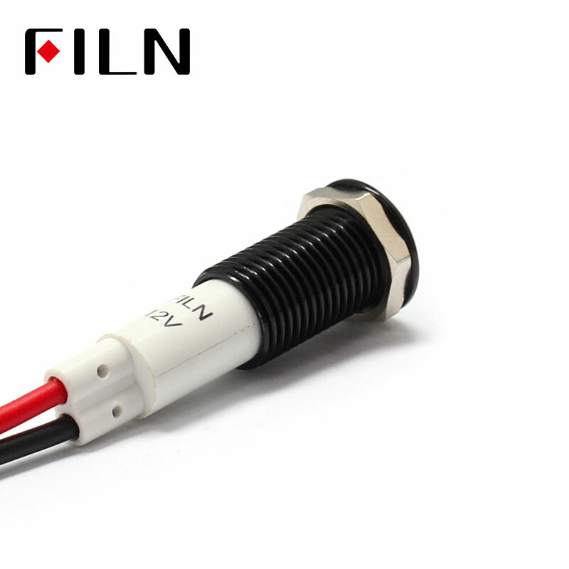 FILN 10mm Car dashboard power symbol led red yellow white blue green 12v led indicator light with 20cm cable