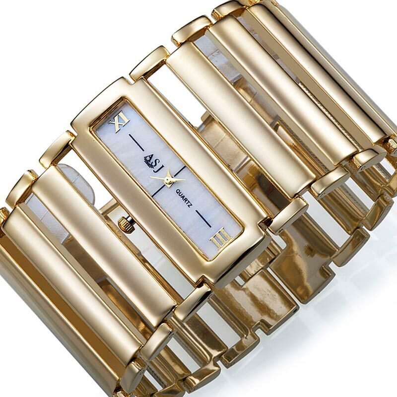 Relógio de pulso dourado para mulher com bracelete em aço inoxidável de alta qualidade. Nova coleção feminina 2019. Envio direto.
