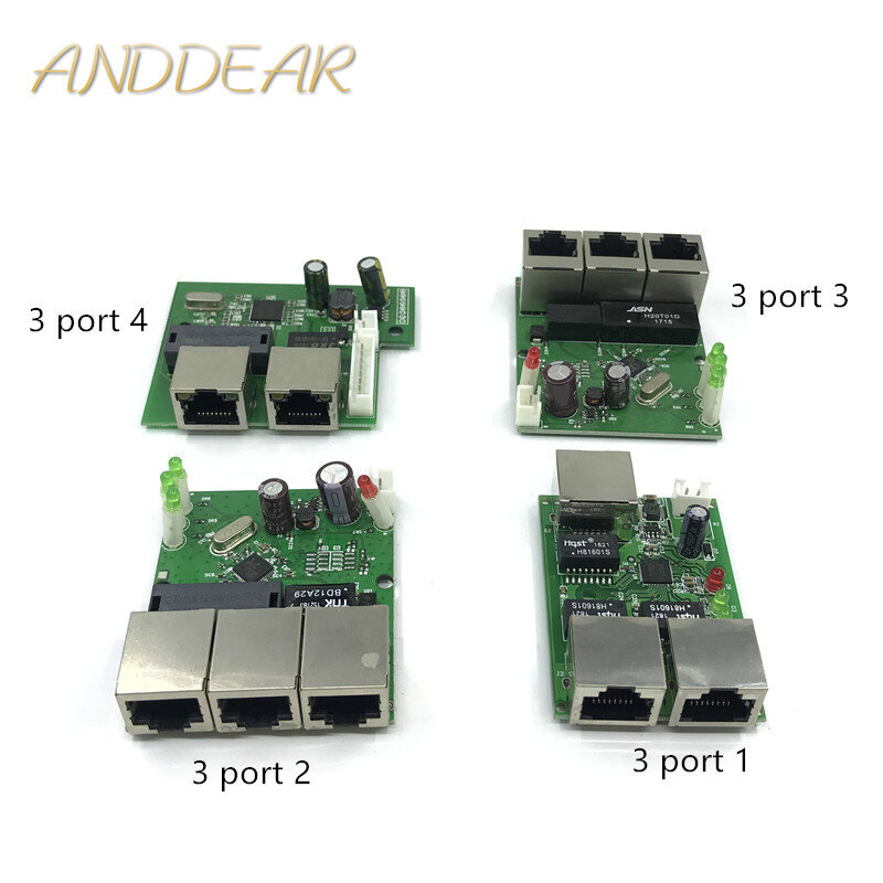 OEM fabryki bezpośrednie mini szybkie 10/100 mb/s 3-port sieci Ethernet lan hub rozdzielnica dwie warstwy pcb 2 rj45 1 * 8pin głowy portu