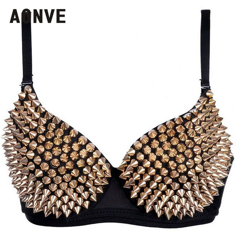 AONVE Newest Sexy Lingerie Sexy Women's Rhinestone Cover Bra Top Gold/Silver Plunge Wire Free Bralete Fashion Sequined Cover top