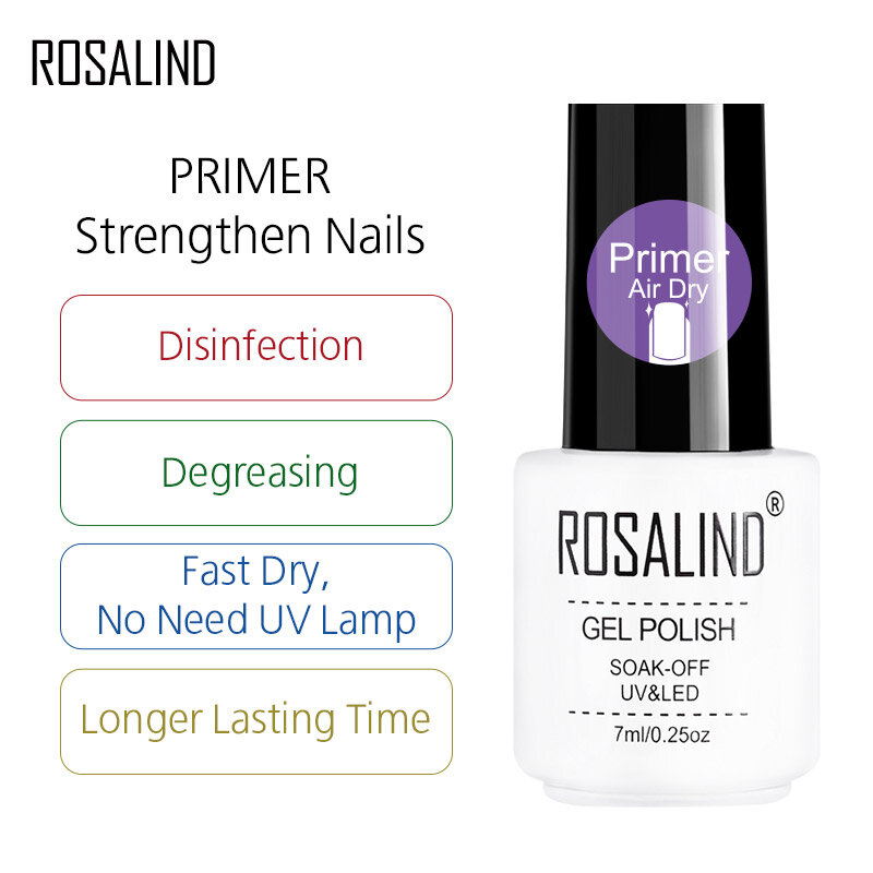 ROSALIND Primer Gel Polish unghie Semi permanenti per Manicure rafforzare Top Base Coat Soak Off UV Vernis lacca Nail Gel Art