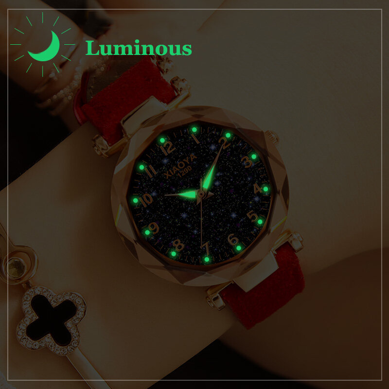 Relojes de pulsera de cuarzo de oro rosa de lujo reloj de esfera de cielo de estrella de Venta caliente 2019 para mujer dropshipping. Exclusivo.