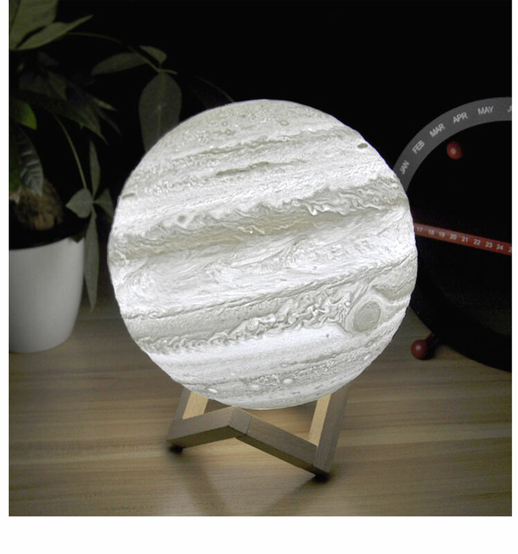 Lámpara colorida con estampado 3D de Júpiter, luz de luna, tierra, 16 colores, control remoto, luz nocturna recargable, decoración para dormitorio de niños y bebés