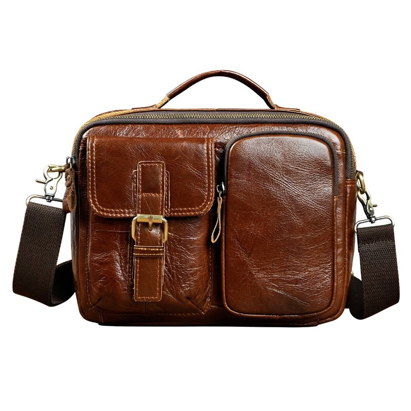 حقيبة كتف جلدية أصلية للرجال ، حقيبة كتف متعددة الوظائف ، تصميم غير رسمي وعصري ، حقيبة حمل للكمبيوتر اللوحي 036