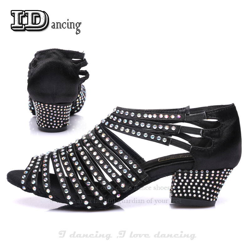 JuseDanc-zapatos de baile cuadrados para mujer, calzado de salón para niña, zapatos de Salsa latino, sin cordones con diamantes de imitación, suaves