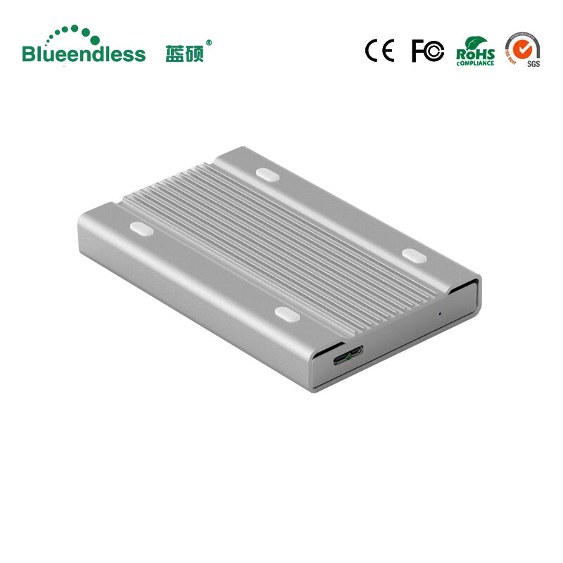 Caixa de disco rígido de alumínio de alta velocidade HDD, caixa de disco rígido móvel, USB 3.0, 6Gbps, 2.5 ", 9.5-15mm HDD, Blueendless, Novo